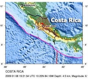 Costa Rica Earthquake map