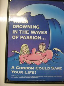 A poster Lee saw in thre bathroom : 'When Drowing in the Waves of Passion..."
