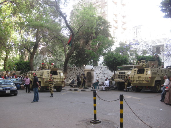 Tanks protecting the Libyan Embassy
