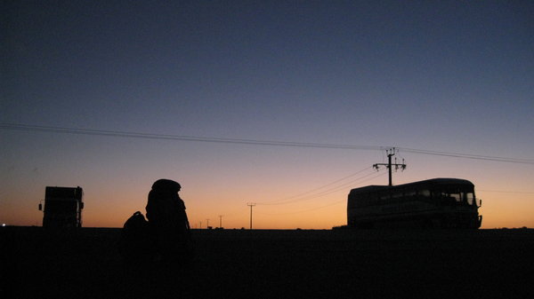 06:45am Ceduna Road House: my bags and a couple of parked trucks for scenery