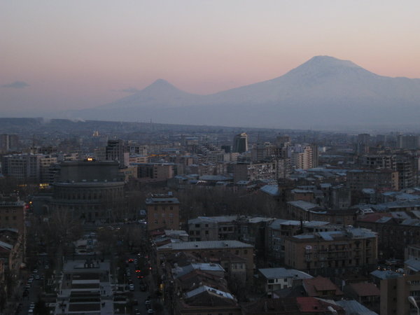 Yerevan, the Opera House (left) and Mount Ararat
