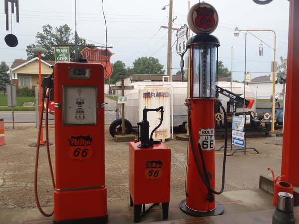 Three generations of gas pumps