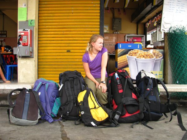 Waiting at the busstop for going to pulau pangkor...