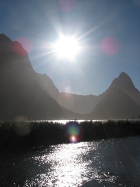 Leaving Milford Sound in the Sunset