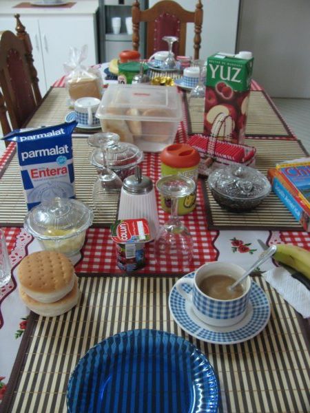 The lovely prepared breakfast table in Hostal Patagonia
