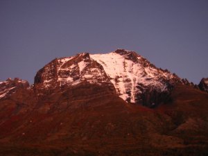 Cerro Almirante in the red light of the sunrise