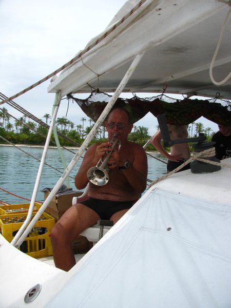 Captain Fritz playing his trumpet
