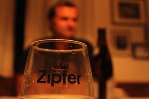 drinking beer at home in Gampern