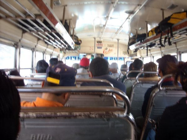 Inside bus from Antigua to nearish Lake Atitlan