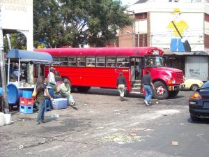 Red bus in Guatemala City 
