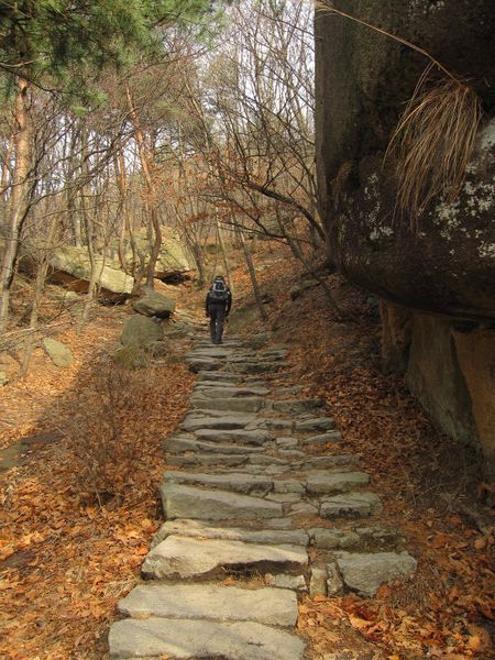 Navigating the many stone steps