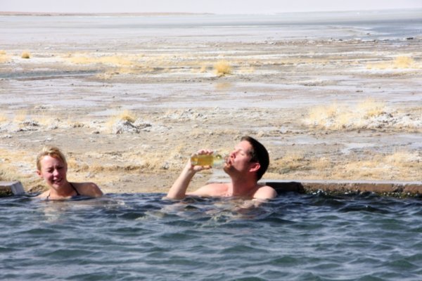 Proper thermal baths on Day 1 of the Bolivia tour - with a bit of Pisco to warm the old cockles
