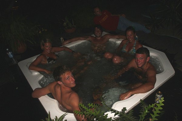 A well earned hot tub after a tough day of kiting