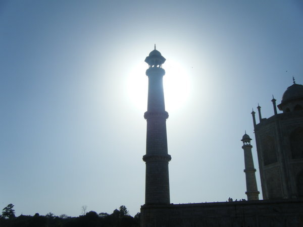 One of the minarets around the Taj Mahal