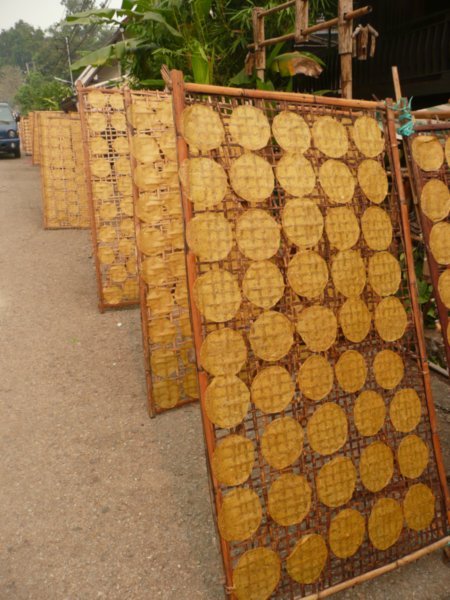 close-up of rice crackers drying