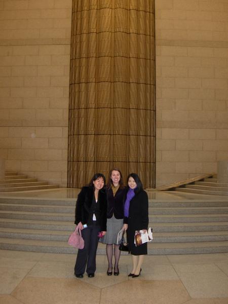 in the entrance hall with my friends Heidi and Wakako