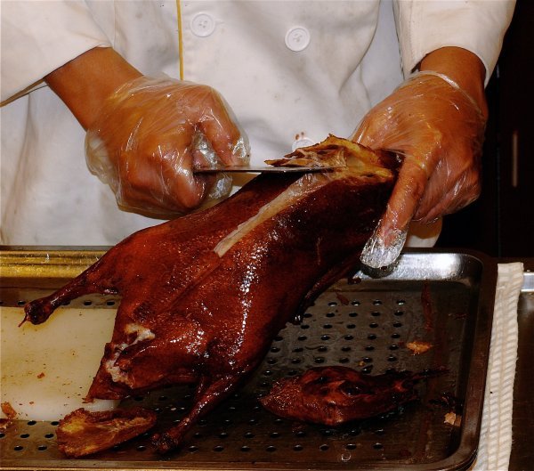 Chef carving our duck