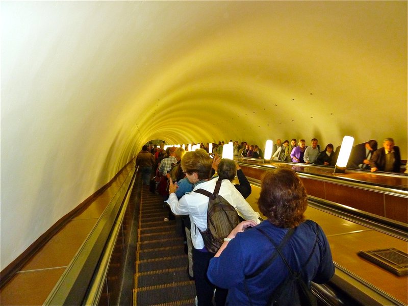 steep escalator down to trains