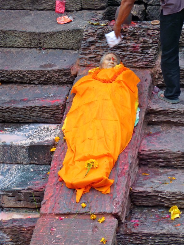 woman being prepared for cremation
