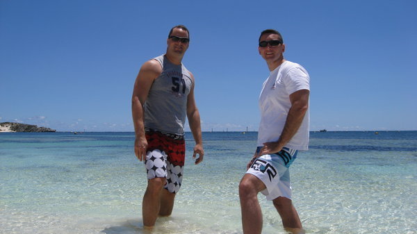 Kip and Frank - Wading in the Indian Ocean