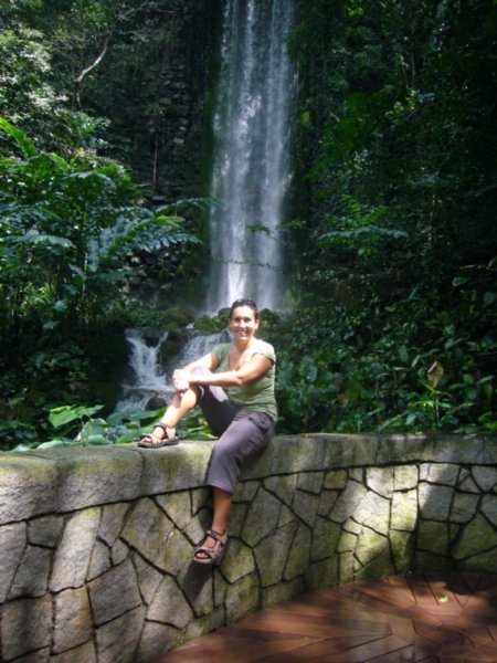 Pili by a waterfall