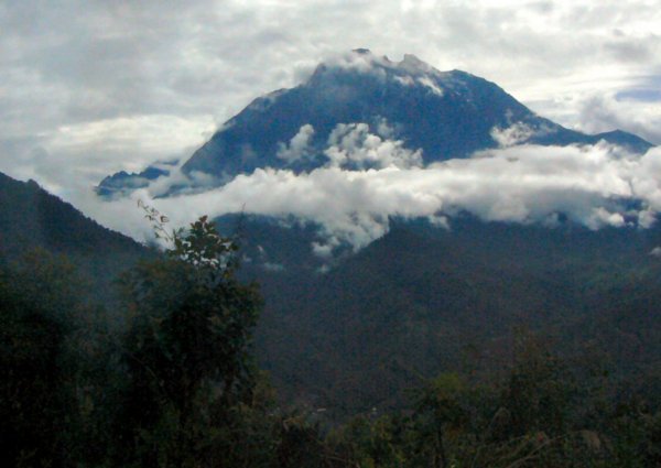 The cloud covered Mt Kinabalu