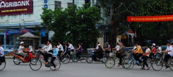 The roads are full of bikes in Hue