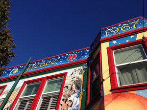 Colorful, hippie-themed burger joint