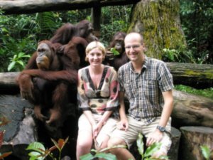 Melissa and Gareth with young Orangutans