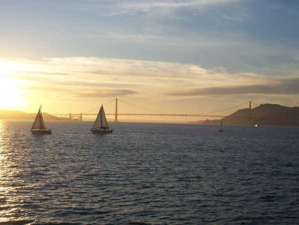 Sunset behind Golden Gate Bridge