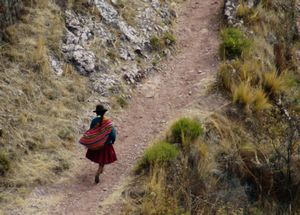 Peruvian Lady Walking in the Sacred Valley