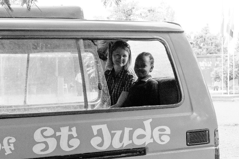 Cass & Sabha in the Original St. Jude's School Bus