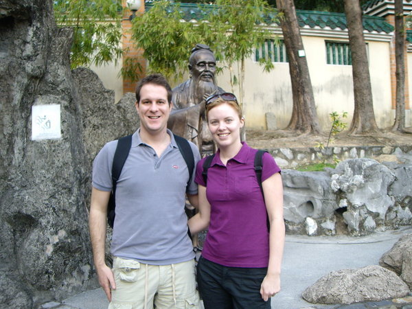 Us with a Chinese statue