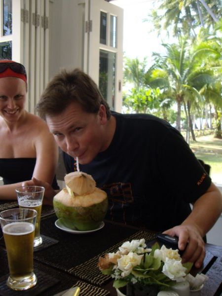 Mike enjoying a coconut shake