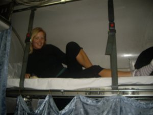 Maja modelling the new and improved night train bed 