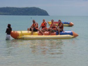 Will, Steve, Maja and D on the banana boat at Cenang Beach (1)