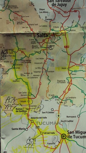 Unsere Route von Salta nach Tucumán...