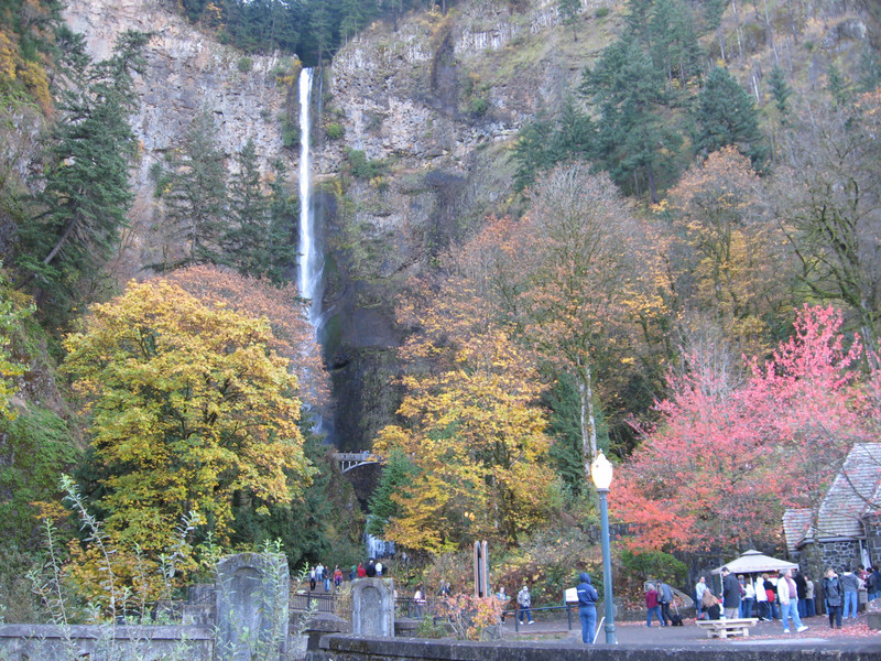Multnomah falls with its fall colours