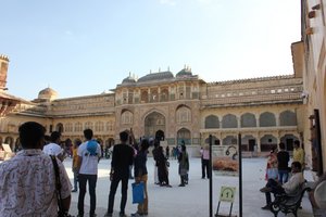inside the courtyard of Amer fort