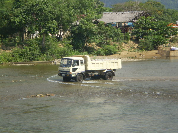 Lorry crossing the Mekong River