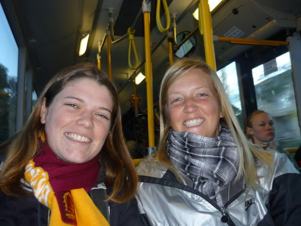 smiling on the way to the match