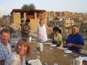 Roof top supper at sunset outside the fort