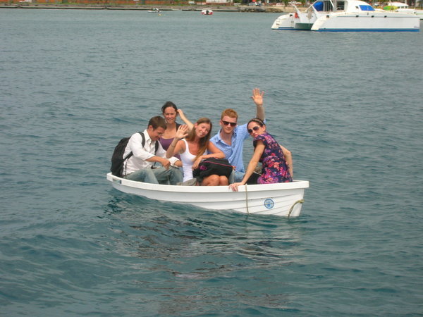 A crowded punt ride to shore