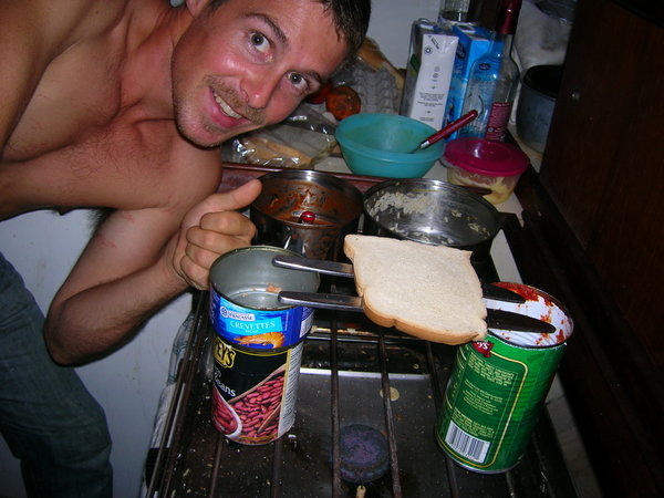 Making toast on the cooker