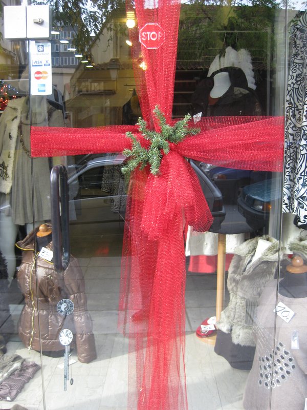 Decorated door with ribbon