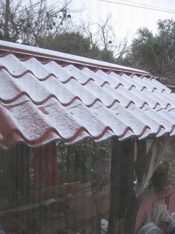Kiosk roof with snow