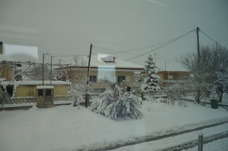 Snow scene from train