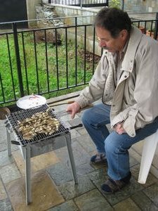 Michael grilling mushrooms