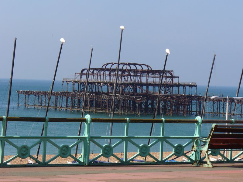The burnt out skeleton of Brighton Pier 