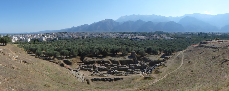 ruins of Sparta, olive trees and the Taygetos Mts